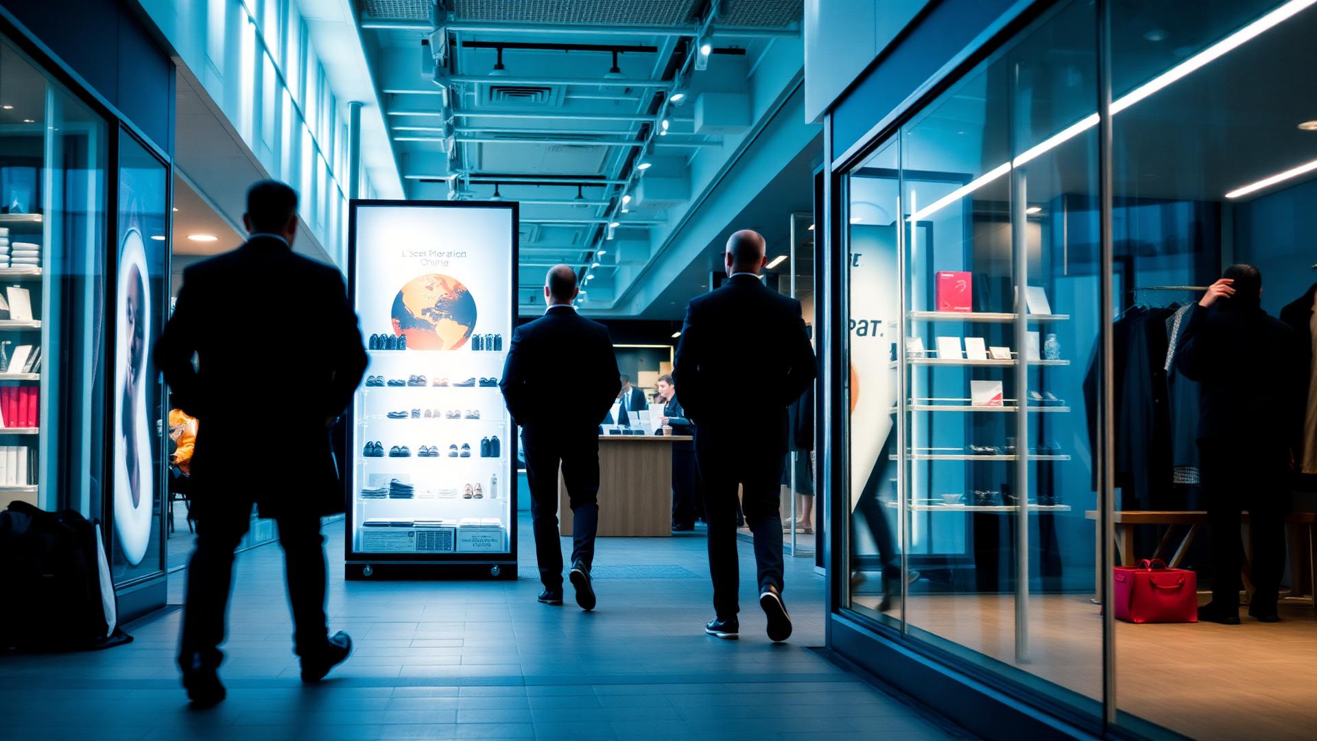 Winkelstraat met medewerkers en beveiliging aan het werk
